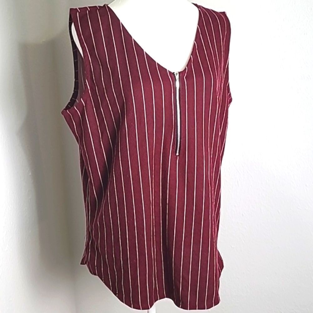 LulaRoe Sleeveless Maroon Stripe Top, Zipper V-neckline, Size Medium